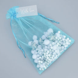 Цена за 10 шт. Мешочек подарочный органза голубой «Лагуна», с шильдиком, 20 х 30 см +/- 1.5 см