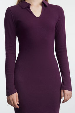 TRENDYOLMILLA Siyah Duz Midi Polo Yaka Bodycone/Vucuda Oturan Midi Orme Elbise TWOAW25EL00319  фото 3