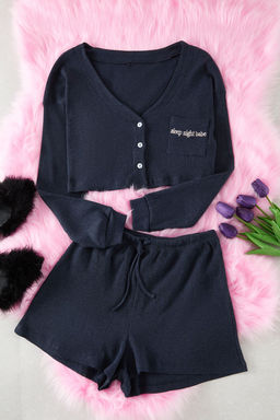 Trendyolmilla Bej Slogan Nak?sl? Fitilli Sortlu Orme Pijama Tak?m? THMAW22PT0229  фото 2