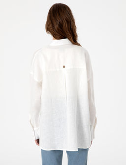 Beyaz Oversize Uzun Kollu %100 Keten G_mlek
