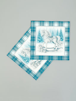 Цена за 3 шт. Салфетки бумажные трёхслойные Скатерть с лошадью на зеленом, 33?33, 20 шт.