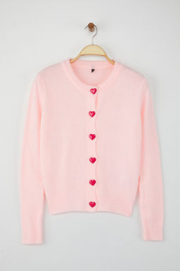 Teen Pembe Yumusak Dokulu Kalp Dugmeli Triko H?rka TWOAW26HI00174 - Trendyolmilla фото 5