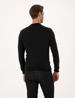 Siyah Slim Fit _eyrek Yaka Basic Triko Kazak
