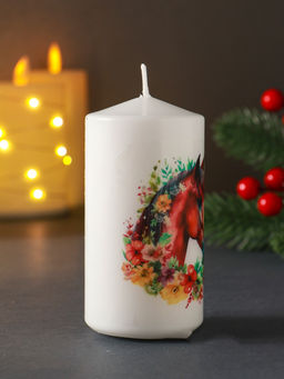 Цена за 2 шт. Свеча новогодняя 50×100 мм, с декором, конь, белая