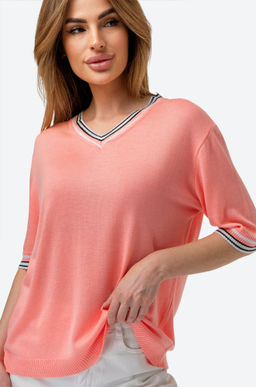 Женская футболка из вязаного трикотажа с V-образным вырезом Happy Fox  фото 3