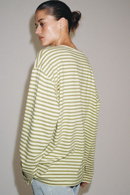 CAMISETA RAYAS ALGOD?N Y LINO / Beige / Tostado
