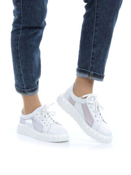 03-PDA93-1 WHITE Полуботинки спортивные женские (натуральная кожа, сетка) - No name фото 3