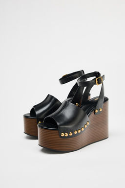 LEATHER WEDGE SANDALS WITH STUDS - Zara фото 4