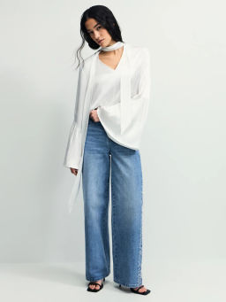 Джинсы wide leg с высокой посадкой с эффектом деворе / Zarina