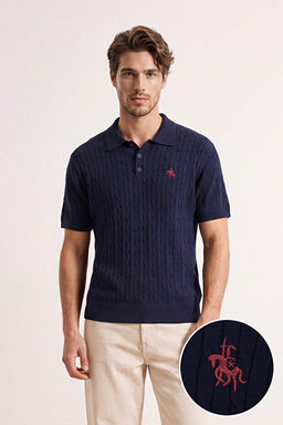 Lacivert Regular/Normal Kesim Nak__l_ Dokulu Triko Polo Yaka T-shirt TMNAW27PO00004