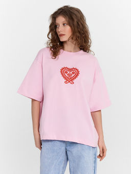 Футболка женская розовая с вышивкой в виде сердца орхидея 112961