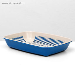 Туалет для кошек, 33.5×25×6 см, округлый, с сеткой, пластик, бежевый, синий
