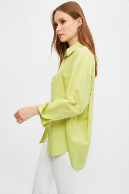 TRENDYOLMILLA Beyaz Tek Cepli Boyfriend/Genis Kal?p Pamuklu Dokuma Gomlek TWOAW20GO0115 фото 6