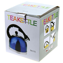 НЕСОРТ "Кнопка" Чайник из нержавеющей стали 2,6л, д19см h15см, со свистком, ручка бакелитовая с клапаном для открывания затвора носика, эмалевое порошковое покрытие корпуса, цветная коробка (Китай) дефект эмалевого покрытия. Товар возврату и обмену н