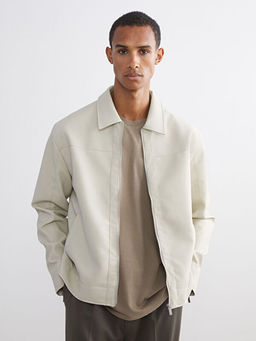 Standart Kal?p G?mlek Yaka Erkek Deri G?r?n?ml? Ceket