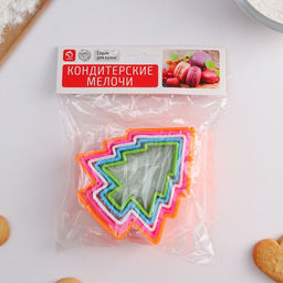 Формы для печенья новогодние Доляна Ёлочка, набор 5 шт., пластик, разноцветные