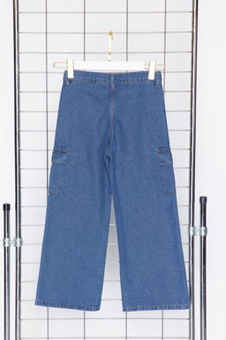 Koyu Mavi K?z Cocuk Wide Leg Kargo Cepli Pamuklu Lastikli Denim Pantolon Jean TKDSS24PL00001 - Trendyolmilla фото 8