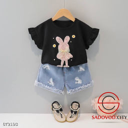 Летний костюм двойка для девочки с джинсовыми шортами