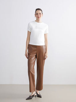 Beli Lastikli Kad?n Deri G?r?n?ml? Pantolon