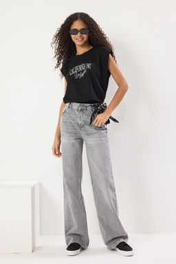 Gri Arka Bel Lastikli Normal Bel Wide Leg Jeans TWOSS25JE00228 - Trendyolmilla фото 2