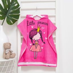 Полотенце - пончо детское LoveLife «Принцесса», махра, 100% хлопок 300 г/м, 60×120 см, ярко - розовое