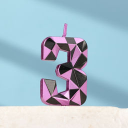 Цена за 3 шт. Свеча для торта «Алмаз», цифра 3, фиолетовый металлик