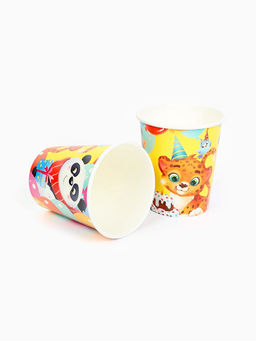 Цена за 10 шт. Стакан одноразовый бумажный «С Днём рождения, весёлые зверята», желтый, 250 мл
