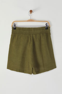 Haki %100 Keten Beli Lastikli Yuksek Bel Sort TWOSS26SR00019 - Trendyolmilla фото 8