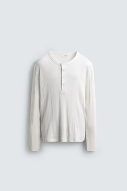 TEXTURED HENLEY COLLAR T-SHIRT - Zara фото 7