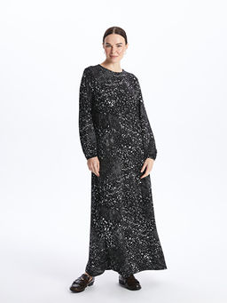 Bisiklet Yaka Desenli Uzun Kollu A Kesim Elbise