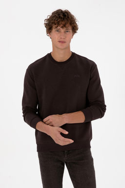 Erkek Koyu Kahverengi Basic Sweatshirt