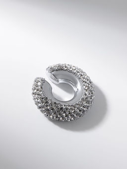 Цена за 2 шт. Серьги каффы Бублик, малые стразы, белые в серебре - Qf фото 3