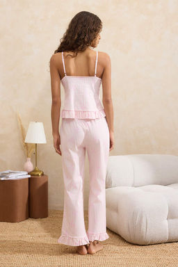 Pembe %100 Pamuklu Cizgili ve Kurdeleli F?rf?rl? Orme Pijama Tak?m? THMSS26PT00013 - Trendyolmilla фото 4
