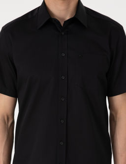 Siyah %100 Pamuk Parlak Saten Regular Fit K_sa Kollu Basic G_mlek