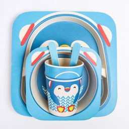 Набор детской бамбуковой посуды Пингвин, тарелка, миска, стакан, приборы, 5 предметов - Крошка я фото 9