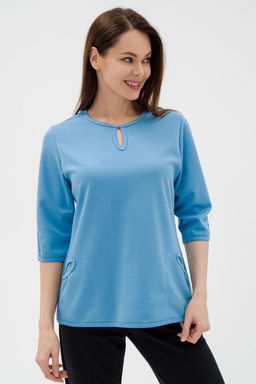 Кофта женская из коттон фита Анфиса небесный макси - Амадэль фото 3