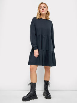 Свободное многоярусное платье мини черного цвета черный 152534