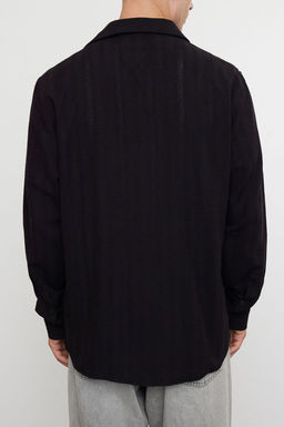 Siyah %100 Pamuk Dokulu Pamuklu Regular Fit K?sl?k Gomlek TMNAW25GO00008 - Trendyolmilla фото 6