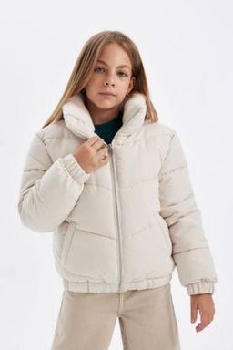 K?z Cocuk Dik Yaka Pelus Astarl? Fermuarl? Sisme Mont