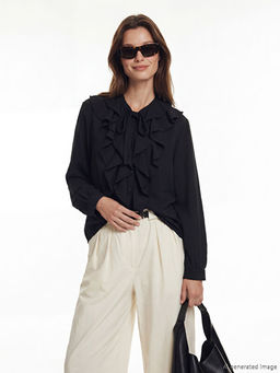 Ba?lamal? Yaka F?rf?rl? Oversize Bluz