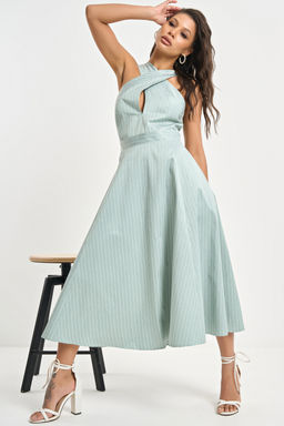 Сарафан хлопковый в полоску светло-зеленый