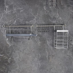 Рейлинговая система для кухни Доляна, базовый набор, 10 предметов, хромированная