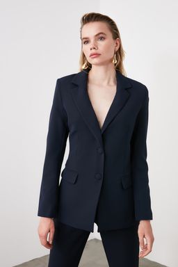 TRENDYOLMILLA Lacivert Regular Astarl? Dokuma Blazer Ceket TWOSS20CE0126  фото 14