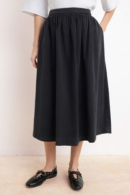 Antrasit DOKUMLU Pileli %100 Pamuk Volanl? Maxi Denim Etek TWOSS26ET00013 - Trendyolmilla фото 5