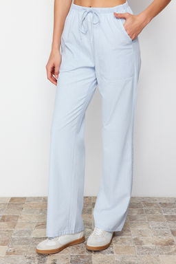 Ac?k Mavi Beli Lastikli Chambre Yuksek Bel Wide Leg Jeans TWOSS24JE00233 - Trendyolmilla фото 4