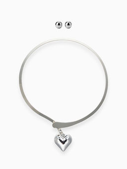 Набор 2 предмета: серьги, чокер «Обруч» сердце, цвет серебро