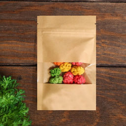 Цена за 50 шт. Пакет Zip - lock Крафт с прямоугольным окном, плоский, 9×14 см