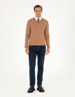 Camel Melanj Slim Fit V Yaka Basic Triko Kazak - Pierre cardin фото 4