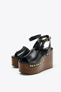 LEATHER WEDGE SANDALS WITH STUDS - Zara фото 9