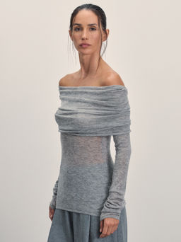 Вязаный лонгслив с открытыми плечами из 100% шерсти / Zarina  фото 5